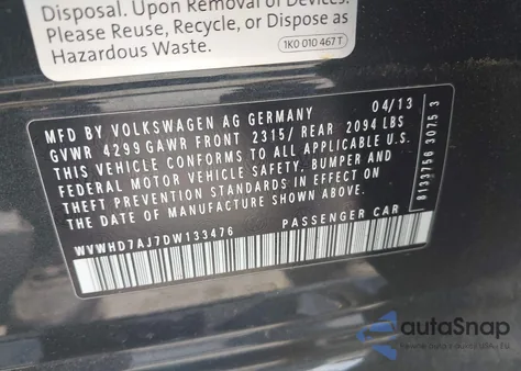2013 Volkswagen Gti Drivers Edition from USA, damaged, VIN WVWHD7AJ7DW133476